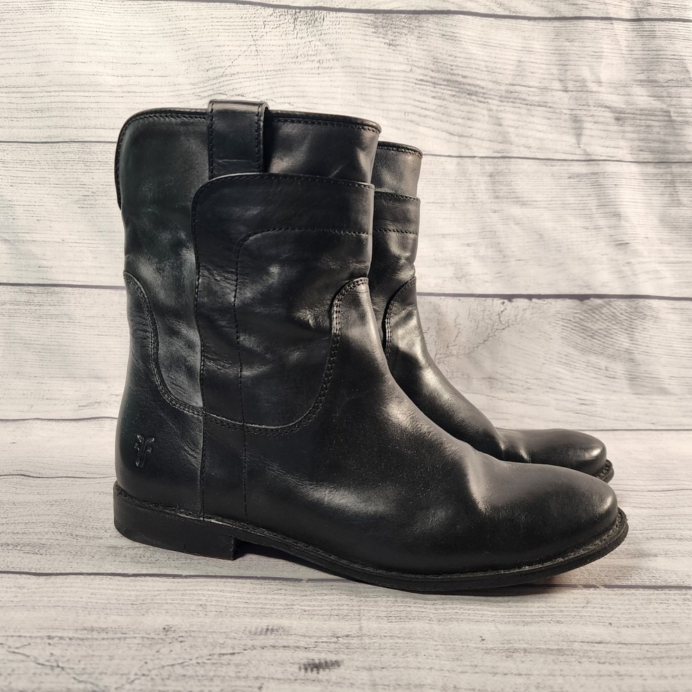 Frye Paige Women's 6 B Pull On Black Leather Short Boots 76958